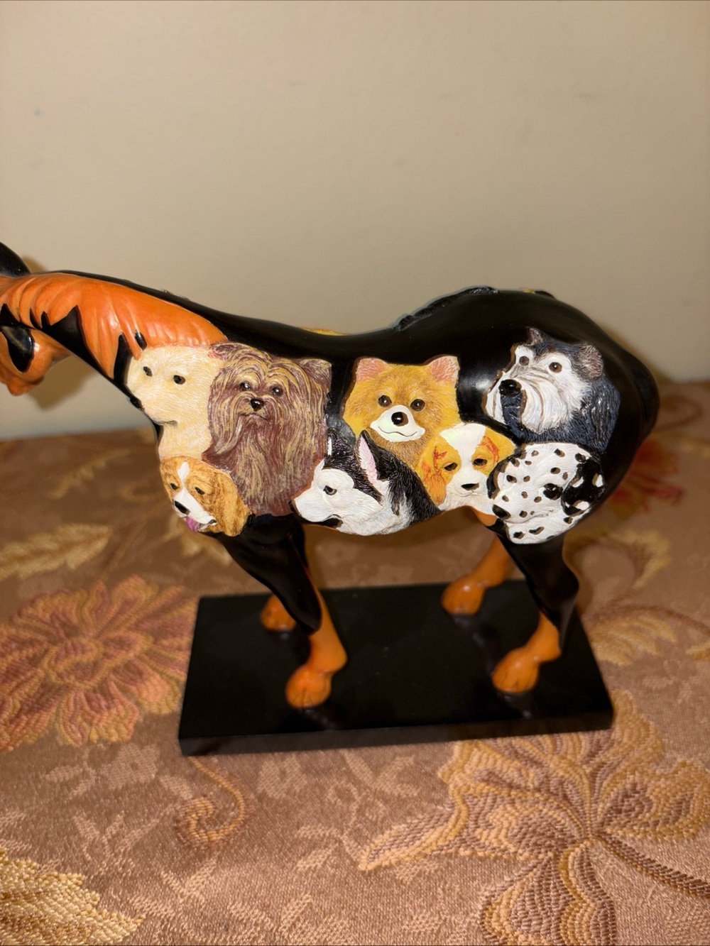 Black and Orange Horse Sculpture Featuring Dog Portraits - Picture 2 of 4